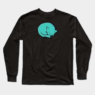 Turquoise Cat Sleeping Long Sleeve T-Shirt